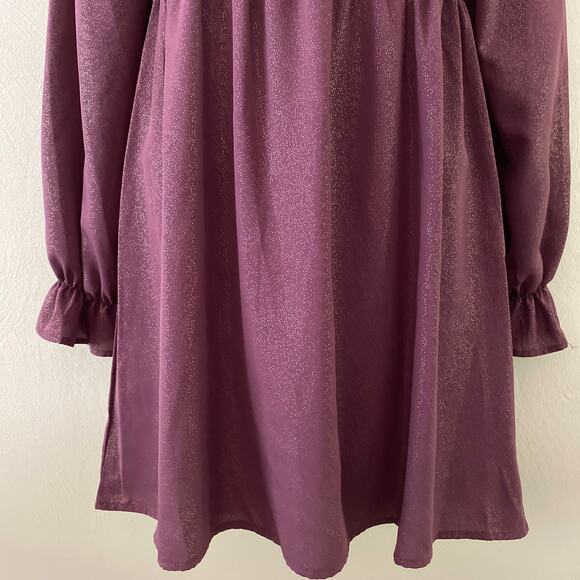 Allison & Kelly Poet Sleeve Sweetheart Neck Burgundy Gold Shimmer Mini Dress M - Picture 3 of 12